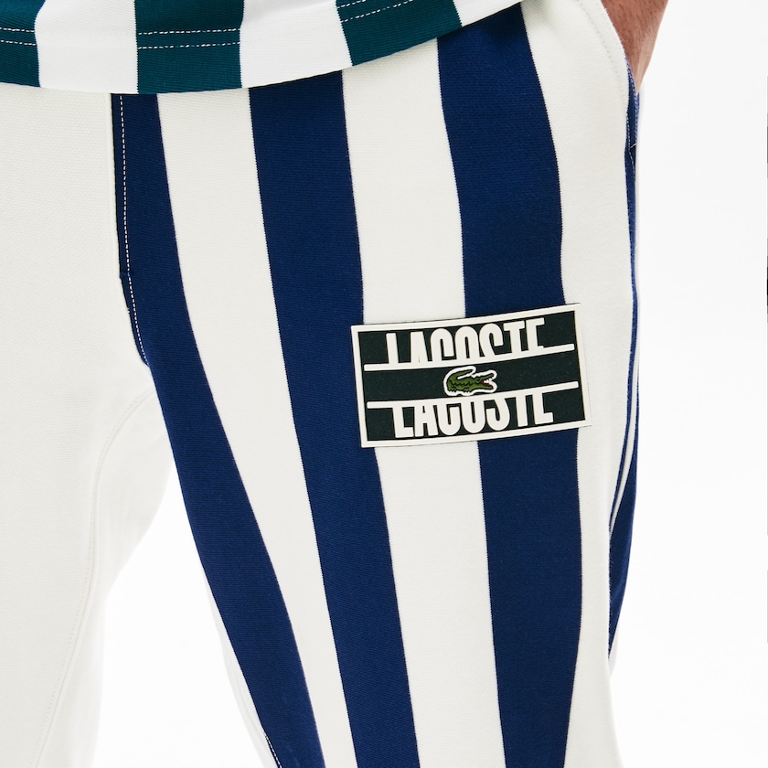 Calças Lacoste Masculino Branco Azul Marinho Azuis Branco LIVE Bicolor Fleece Tracksuit RY6-56745B5