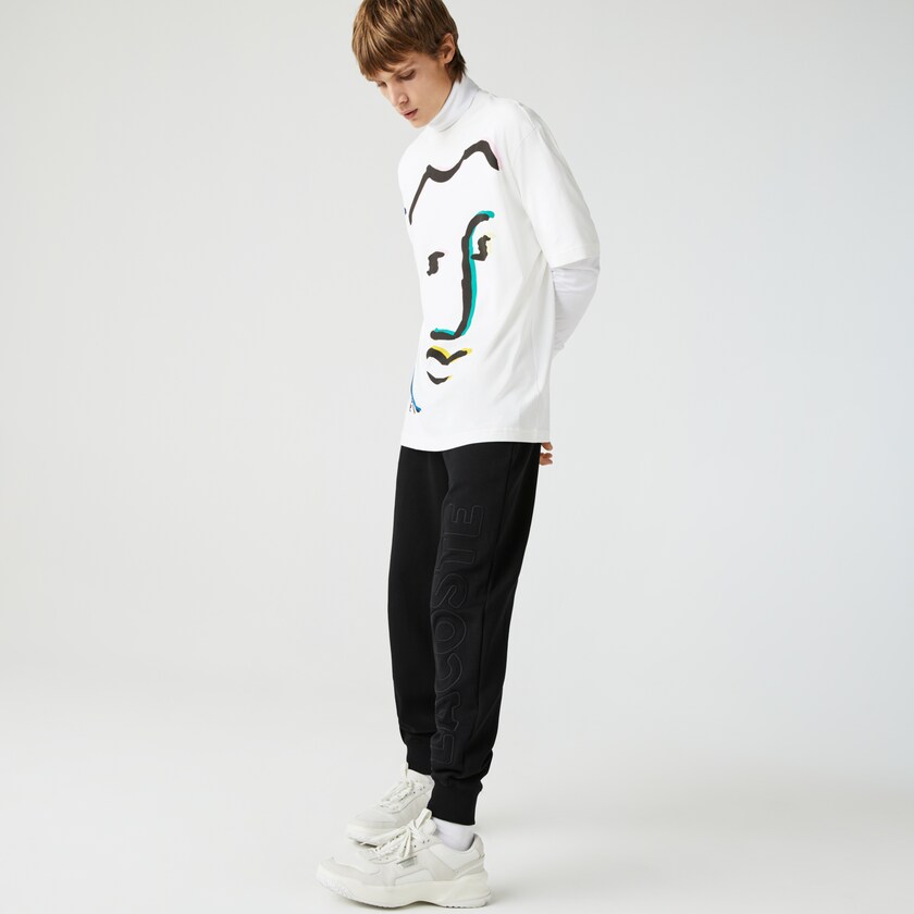 Calças Lacoste Masculino Pretas LIVE Embroidered Cotton Blend Tracksuit UI9-91049X6