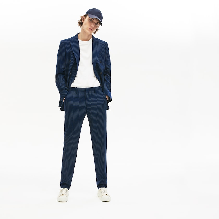 Calças Lacoste Masculino Azuis Branco LIVE Fine Pinstriped Wool Suit TO2-22052S0