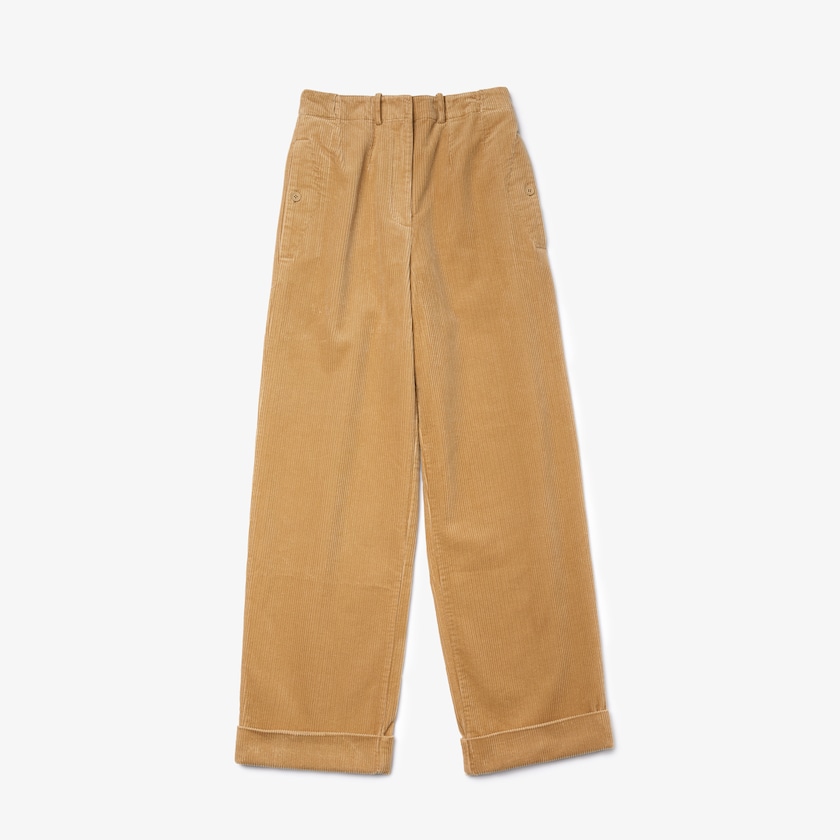 Calças Lacoste Feminino Bege LIVE High-Waisted Loose Ribbed Velvet OH3-94119C6
