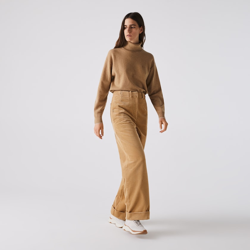 Calças Lacoste Feminino Bege LIVE High-Waisted Loose Ribbed Velvet OH3-94119C6