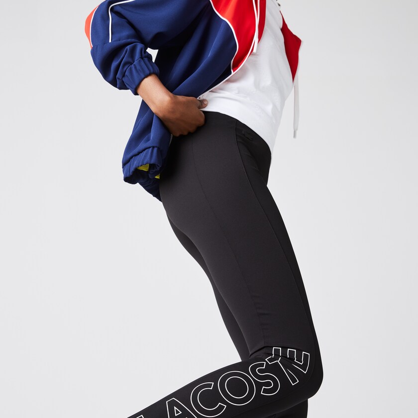 Calças Lacoste Feminino Pretas Branco LIVE Logo Printed Leggings XV5-42824V4