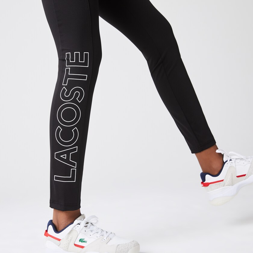 Calças Lacoste Feminino Pretas Branco LIVE Logo Printed Leggings XV5-42824V4