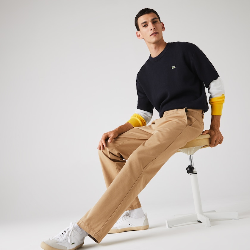 Calças Lacoste Masculino Bege LIVE Standard Fit Pleated Cotton Chino IZ1-71977D1