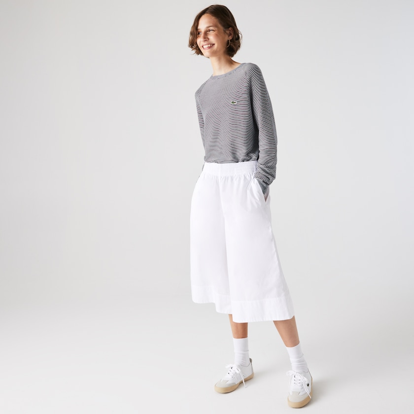 Calças Lacoste Feminino Branco Light Cotton Poplin Culottes SZ7-51415F1