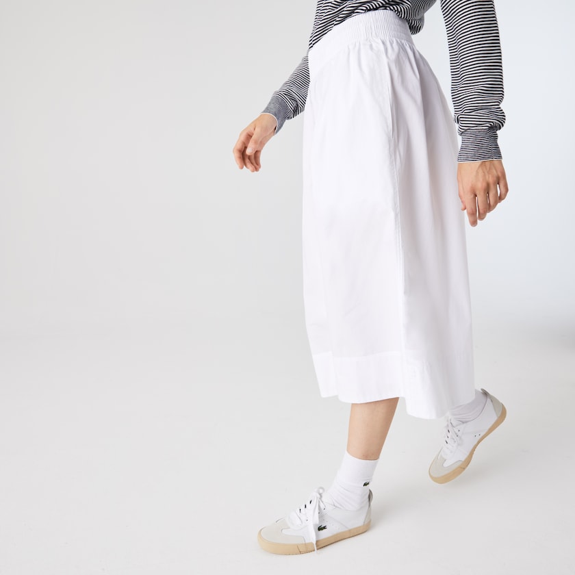 Calças Lacoste Feminino Branco Light Cotton Poplin Culottes SZ7-51415F1