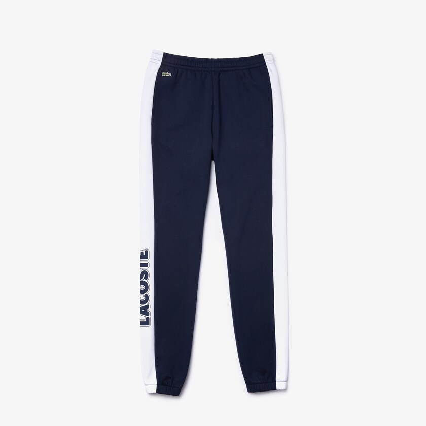 Calças Lacoste Masculino Azul Marinho Azuis Branco SPORT Bicolour Fleece Jogging IU9-73507E7