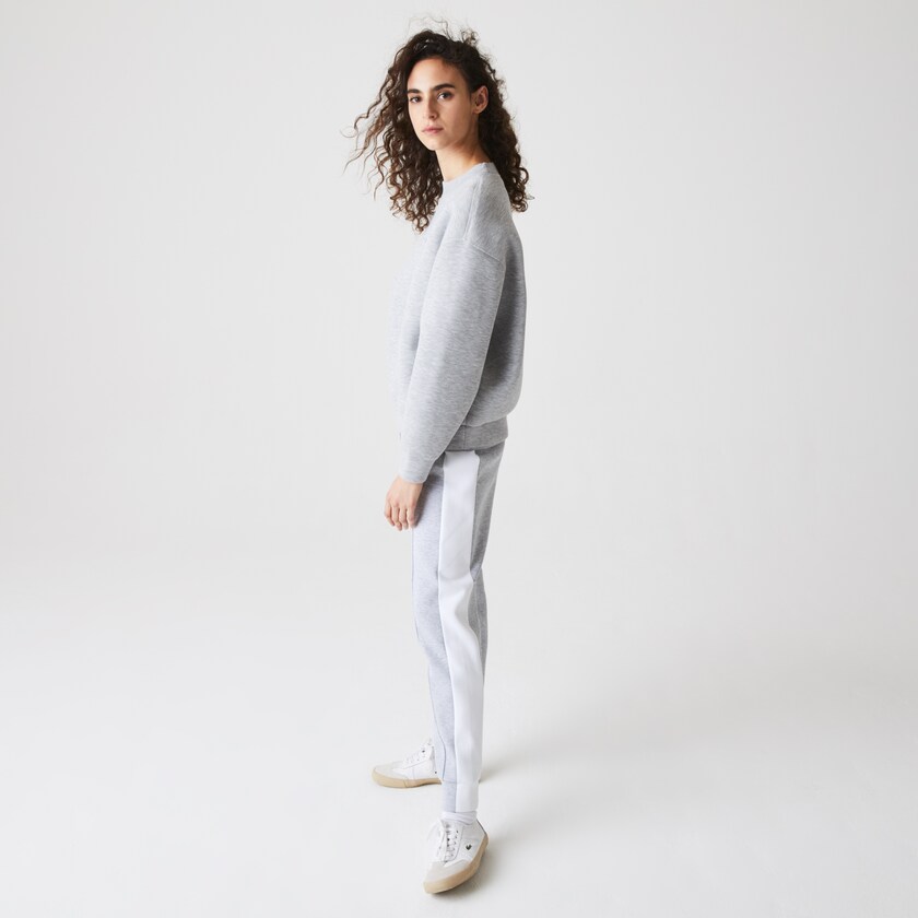 Calças Lacoste Feminino Cinzentas Branco SPORT Contrast Band Piqué Jogging VN0-16471O0