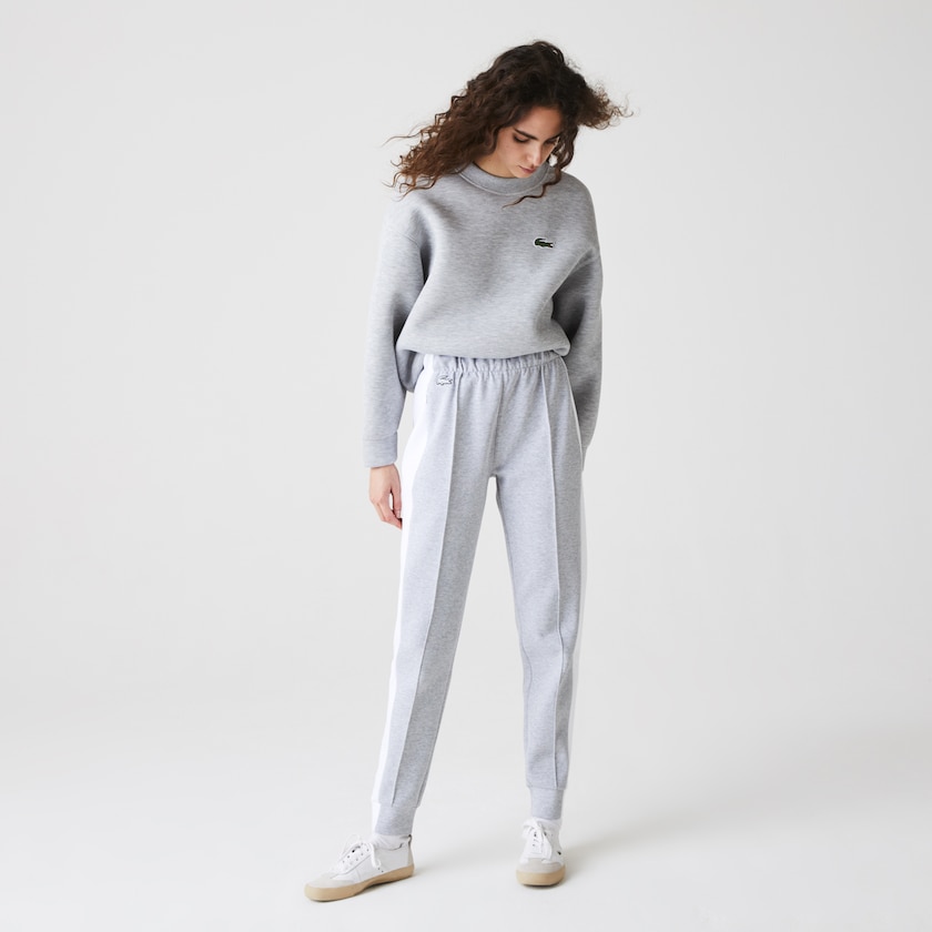 Calças Lacoste Feminino Cinzentas Branco SPORT Contrast Band Piqué Jogging VN0-16471O0