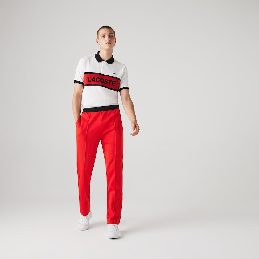 Calças Lacoste Masculino Vermelhas Pretas Branco SPORT Run-resistant Pleated Tracksuit BD2-97679B1