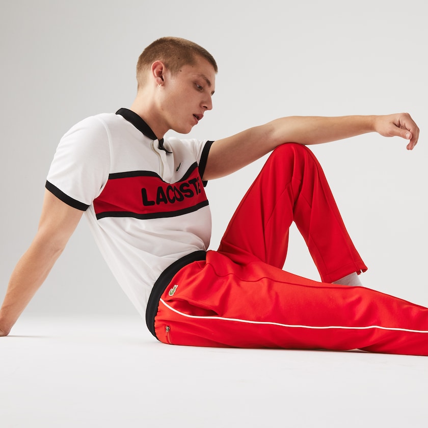 Calças Lacoste Masculino Vermelhas Pretas Branco SPORT Run-resistant Pleated Tracksuit BD2-97679B1