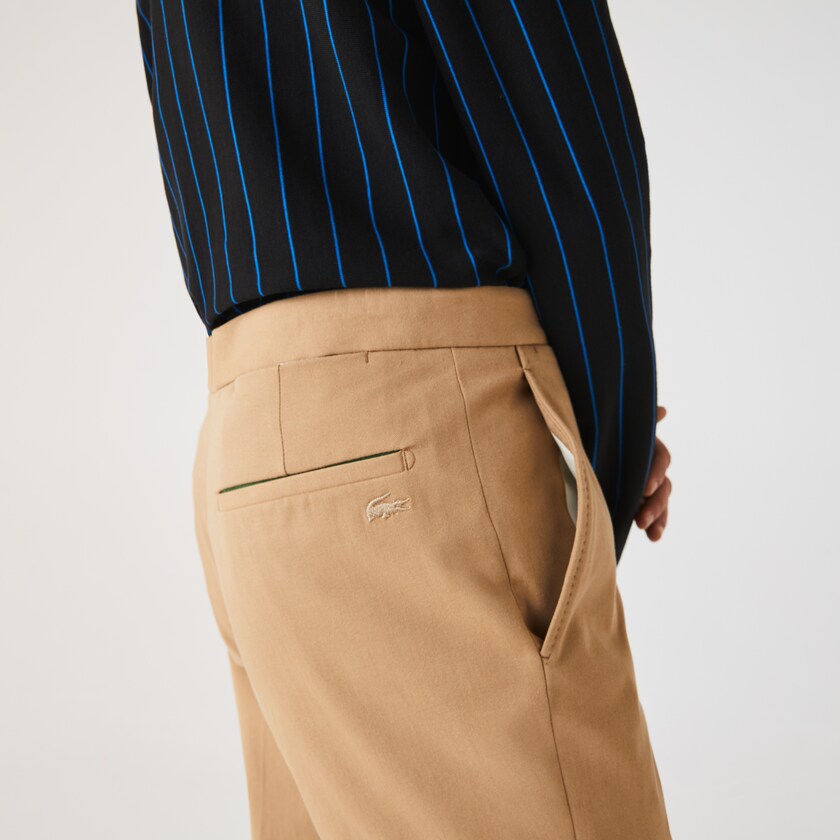 Calças Lacoste Masculino Bege Slim Fit Stretch Cotton Pleated Chino GR4-31423U6