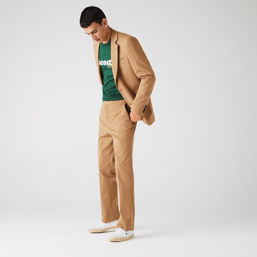 Calças Lacoste Masculino Bege Slim Fit Stretch Cotton Pleated Chino GR4-31423U6