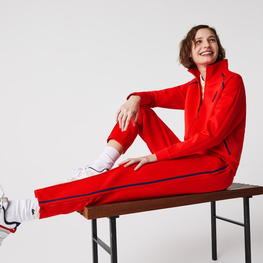 Calças Lacoste Feminino Vermelhas Azuis Vermelhas Straight Cut Contrast Bands Tracksuit OS6-07200C3