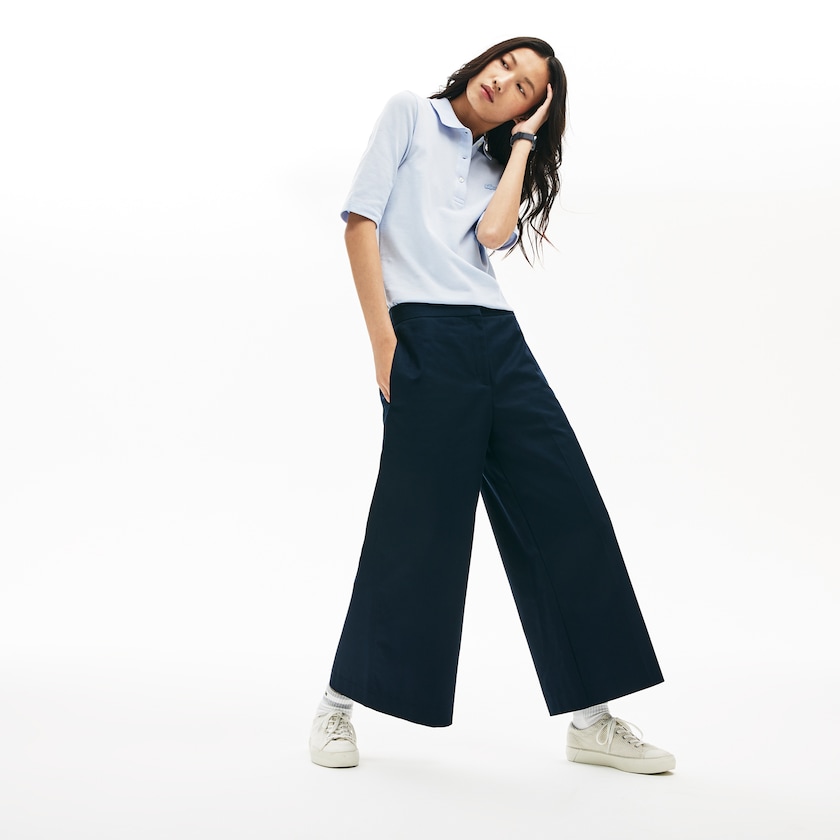 Calças Lacoste Feminino Azul Marinho Azuis Wide Cropped Cotton UG5-62076U8