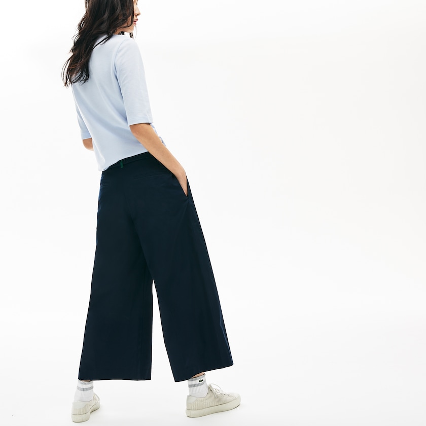 Calças Lacoste Feminino Azul Marinho Azuis Wide Cropped Cotton UG5-62076U8
