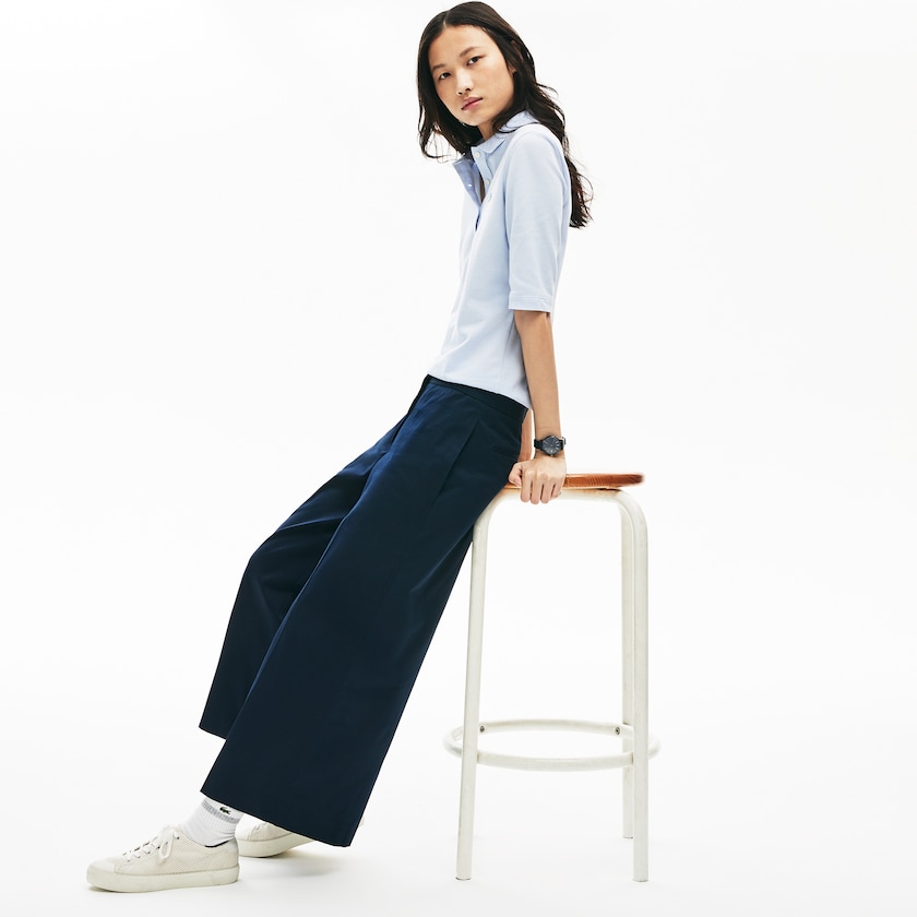Calças Lacoste Feminino Azul Marinho Azuis Wide Cropped Cotton UG5-62076U8