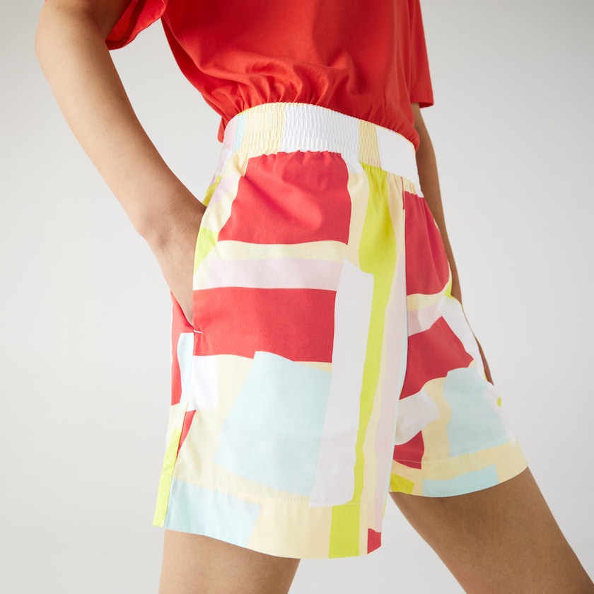 Calção Lacoste Feminino Amarelas Branco Abstract-Print Cotton Poplin MD0-71747A3