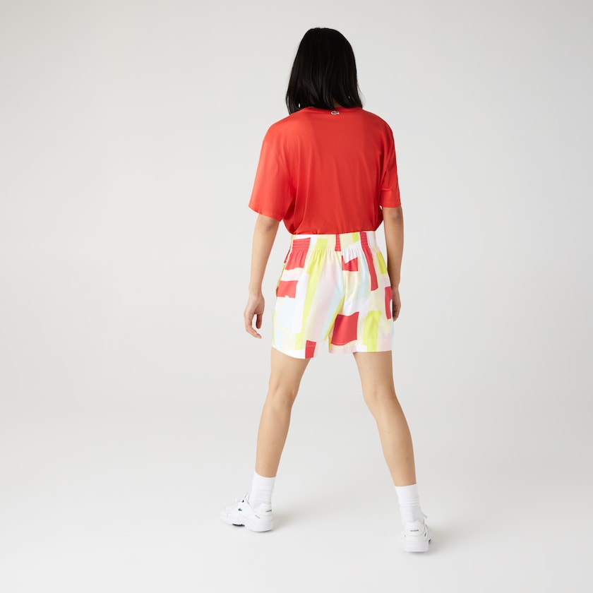 Calção Lacoste Feminino Amarelas Branco Abstract-Print Cotton Poplin MD0-71747A3