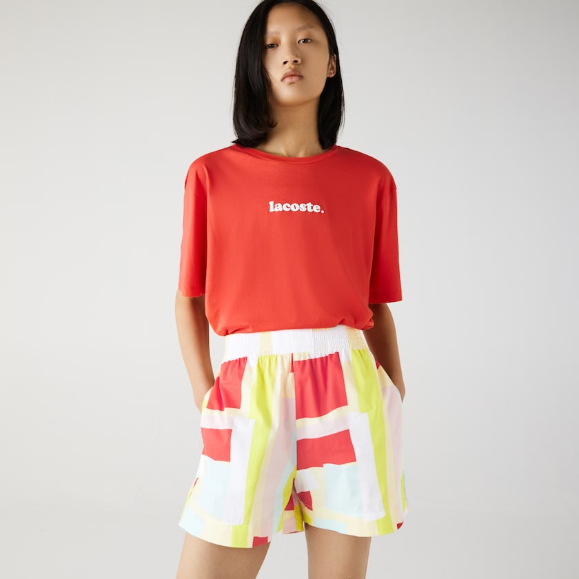 Calção Lacoste Feminino Amarelas Branco Abstract-Print Cotton Poplin MD0-71747A3