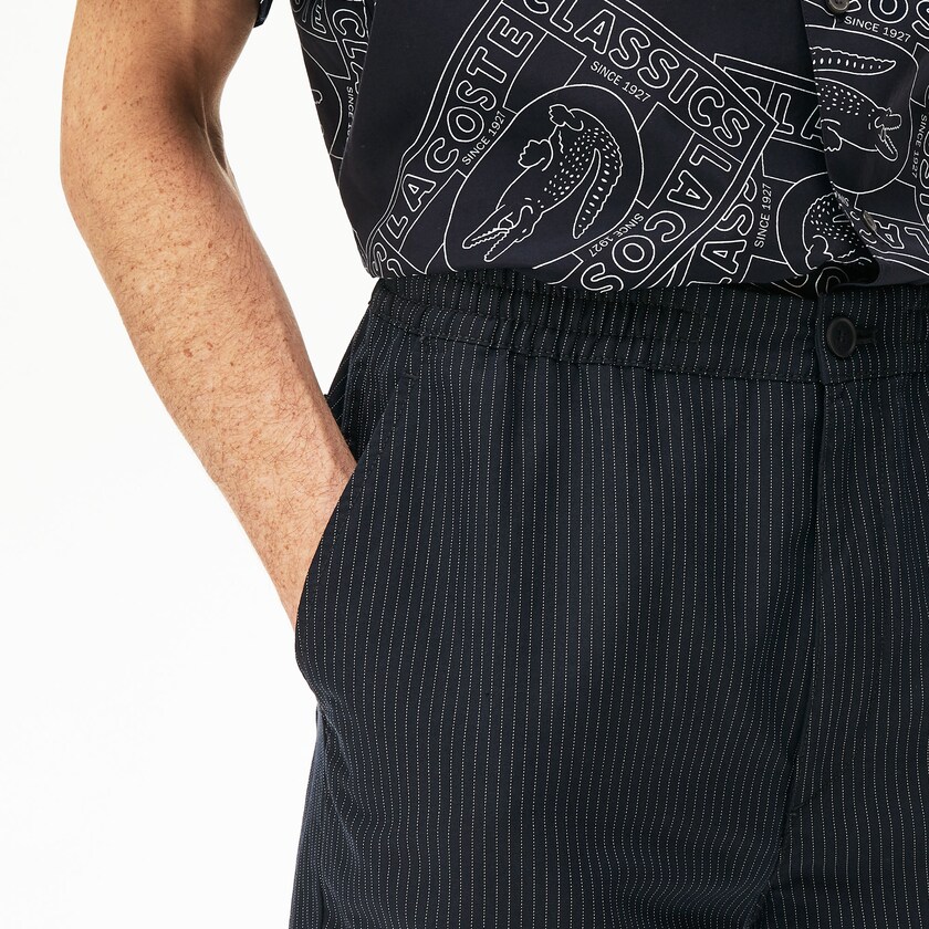Calção Lacoste Masculino Azul Marinho Azuis Branco Pinstriped Linen- Blend Bermuda OP8-81088Y5
