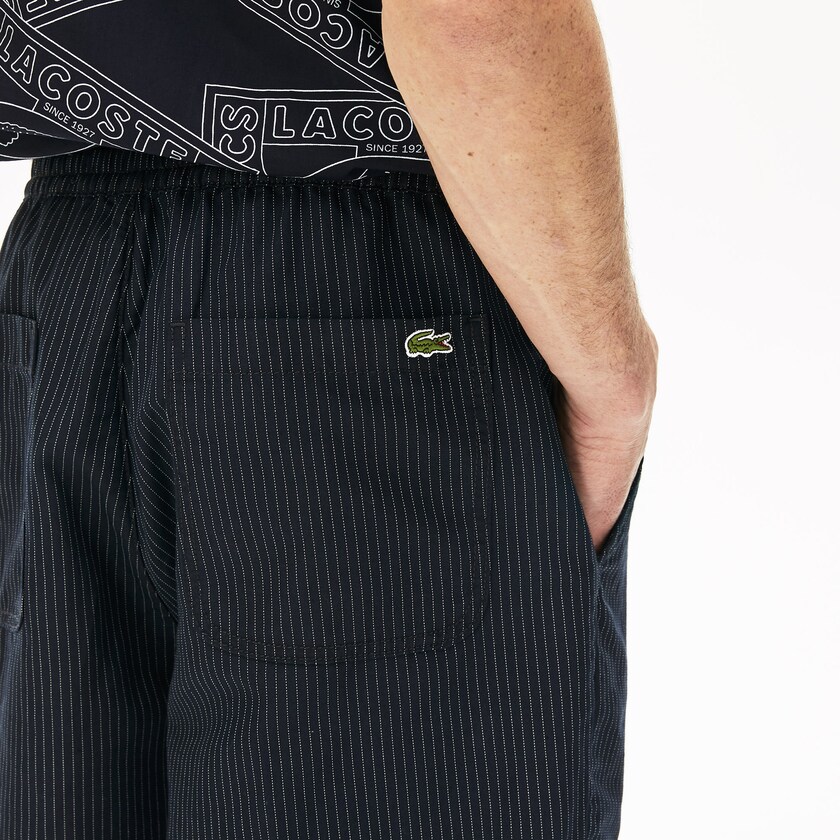 Calção Lacoste Masculino Azul Marinho Azuis Branco Pinstriped Linen- Blend Bermuda OP8-81088Y5