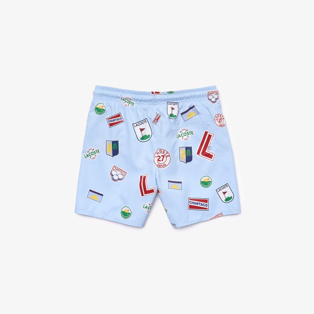 Calção Lacoste Criança Azuis Branco Quick-Drying Badge-Print Swim Trunks HK0-26022B6