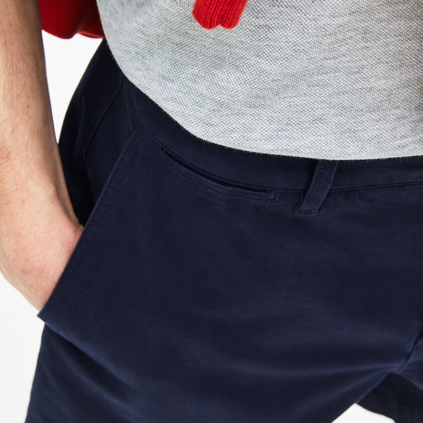 Calção Lacoste Masculino Azul Marinho Azuis Regular Fit Cotton Gabardine Bermuda MD5-03490T7
