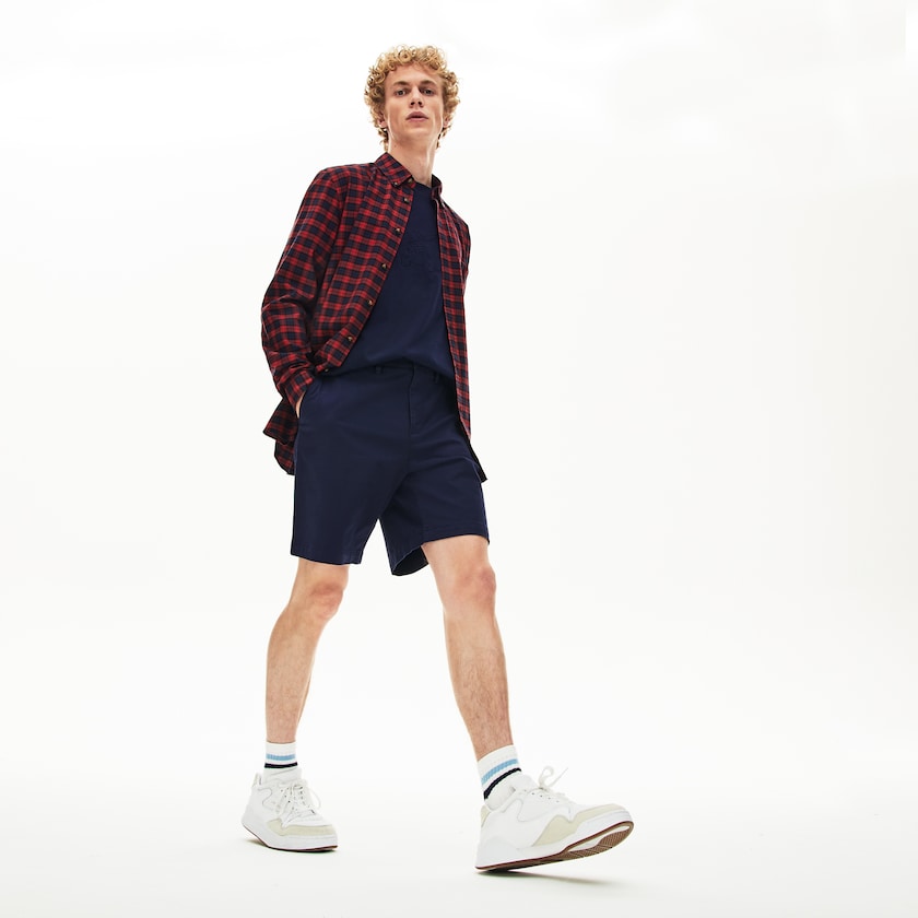 Calção Lacoste Masculino Azul Marinho Azuis Regular Fit Cotton Gabardine Bermuda MD5-03490T7