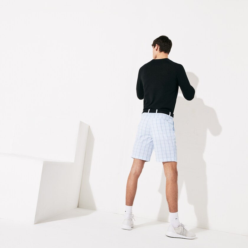 Calção Lacoste Masculino Branco Azul Marinho Azuis Luz Cinzentas Turquesa SPORT Checked Stretch Golf Bermudas FW5-65076N0