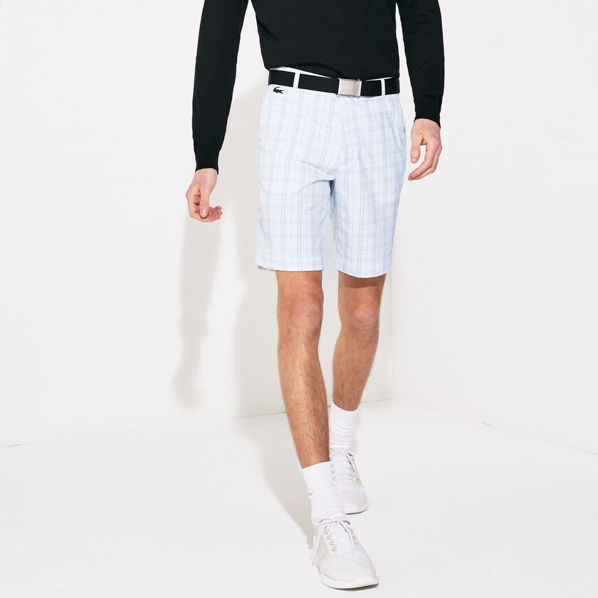 Calção Lacoste Masculino Branco Azul Marinho Azuis Luz Cinzentas Turquesa SPORT Checked Stretch Golf Bermudas FW5-65076N0
