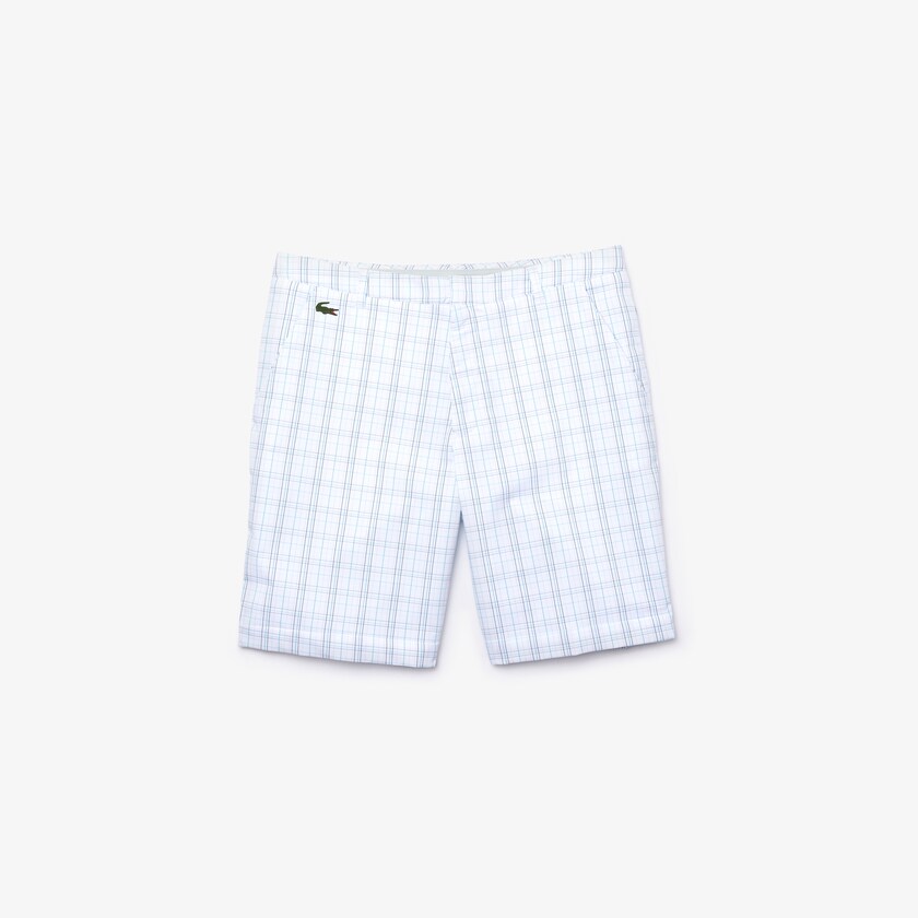 Calção Lacoste Masculino Branco Azul Marinho Azuis Luz Cinzentas Turquesa SPORT Checked Stretch Golf Bermudas FW5-65076N0