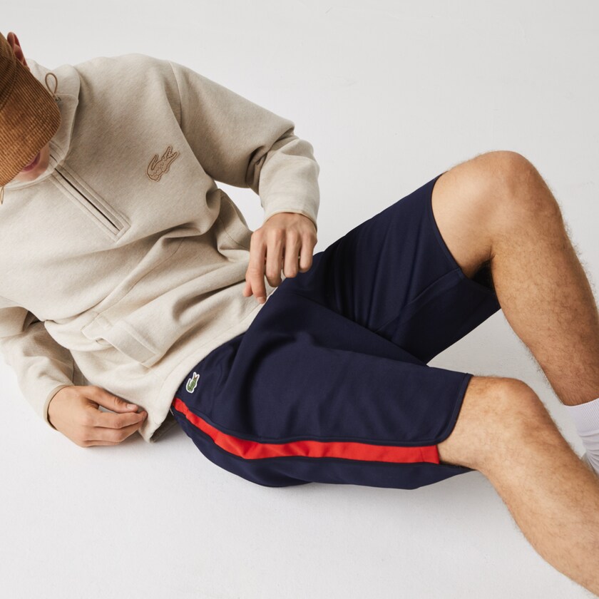 Calção Lacoste Masculino Azul Marinho Azuis Vermelhas SPORT Contrast Bands Cotton Blend KW6-83528V3