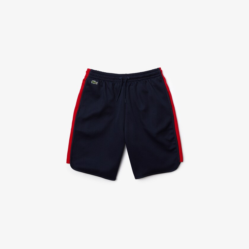 Calção Lacoste Masculino Azul Marinho Azuis Vermelhas SPORT Contrast Bands Cotton Blend KW6-83528V3