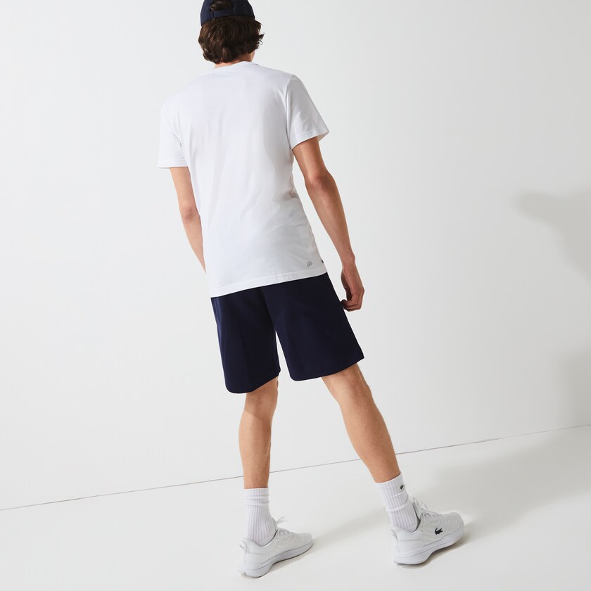 Calção Lacoste Masculino Azul Marinho Azuis Verdes Branco SPORT Roland Garros Cotton Fleece NA7-77237A3
