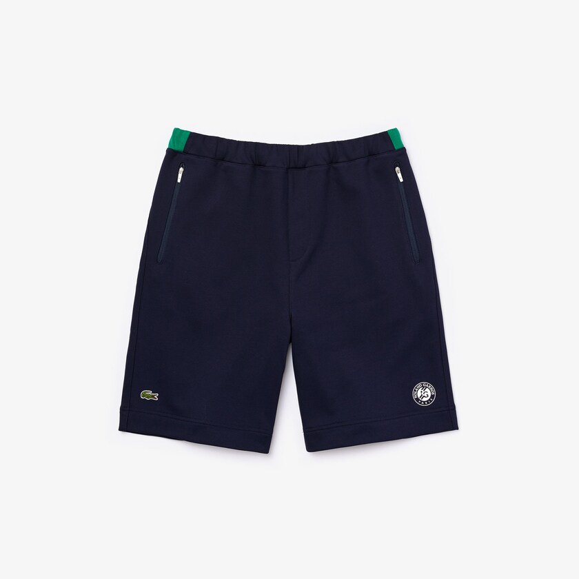 Calção Lacoste Masculino Azul Marinho Azuis Verdes Branco SPORT Roland Garros Cotton Fleece NA7-77237A3