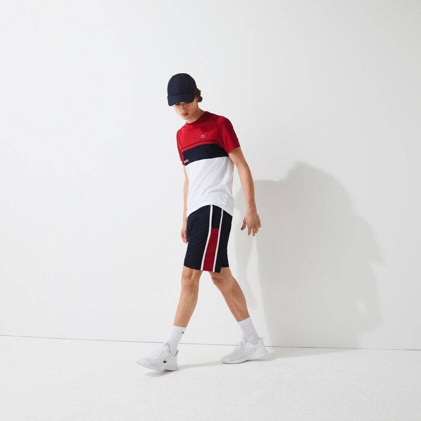 Calção Lacoste Masculino Azul Marinho Azuis Vermelhas Branco SPORT Taffeta Tennis DD4-93499X1