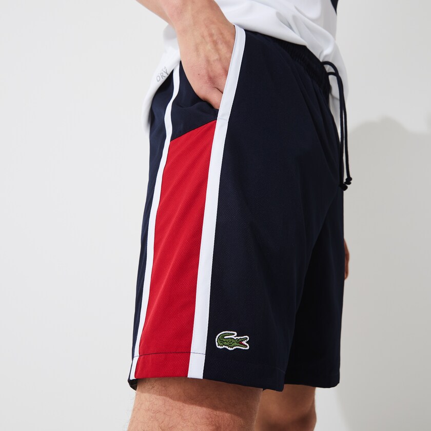 Calção Lacoste Masculino Azul Marinho Azuis Vermelhas Branco SPORT Taffeta Tennis DD4-93499X1