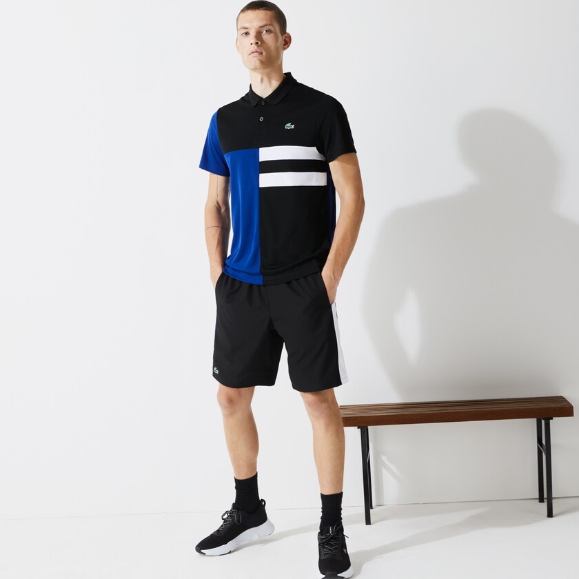 Calção Lacoste Masculino Pretas Azuis Branco Azuis SPORT Two-Ply Colorblock Tennis FG0-11181R6