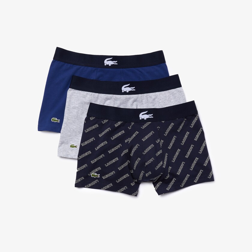 Calção Lacoste Masculino Azul Marinho Azuis Branco Cinzentas Azul Marinho Azuis Stretch Cotton Trunk 3-Pack PZ6-68586O7