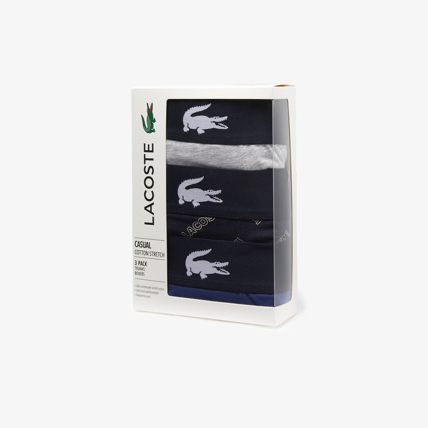 Calção Lacoste Masculino Azul Marinho Azuis Branco Cinzentas Azul Marinho Azuis Stretch Cotton Trunk 3-Pack PZ6-68586O7