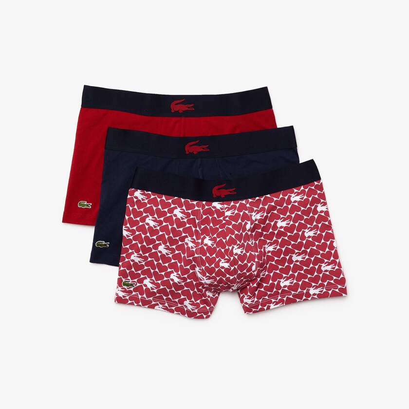 Calção Lacoste Masculino Vermelhas Azul Marinho Azuis Branco Valentine's Day Stretch Cotton Trunk 3-Pack YS0-20492C9