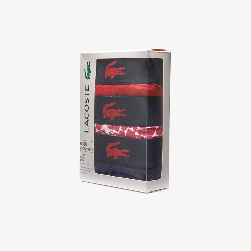 Calção Lacoste Masculino Vermelhas Azul Marinho Azuis Branco Valentine's Day Stretch Cotton Trunk 3-Pack YS0-20492C9