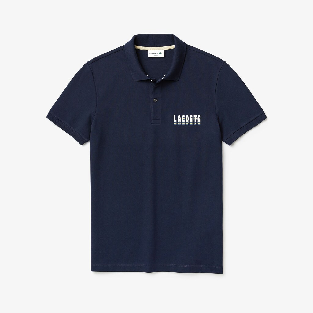Camisa Polo Lacoste Masculino Azul Marinho Azuis 3D-Lettering Slim Fit Stretch Cotton Piqué TL2-79407Y7
