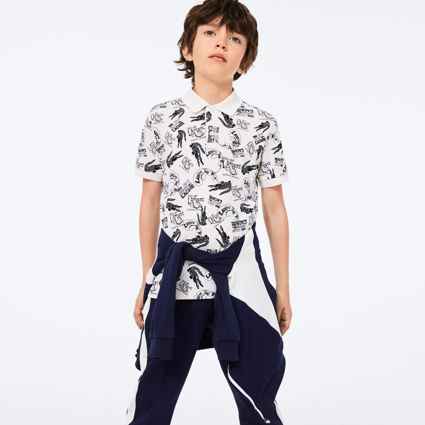 Camisa Polo Lacoste Criança Branco Azul Marinho Azuis All-Over Croc Print Cotton Petit Piqué CY1-43024E9