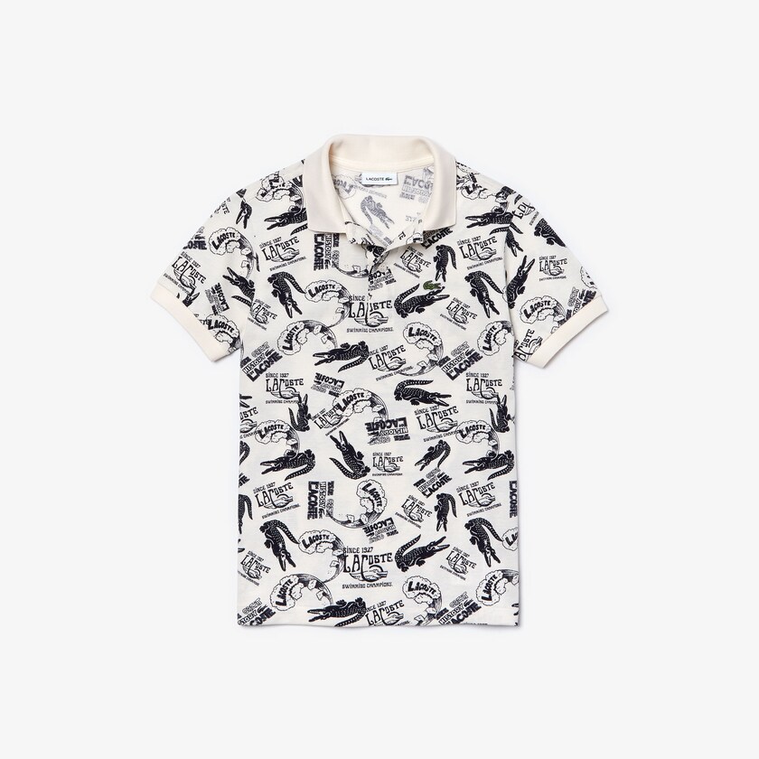 Camisa Polo Lacoste Criança Branco Azul Marinho Azuis All-Over Croc Print Cotton Petit Piqué CY1-43024E9