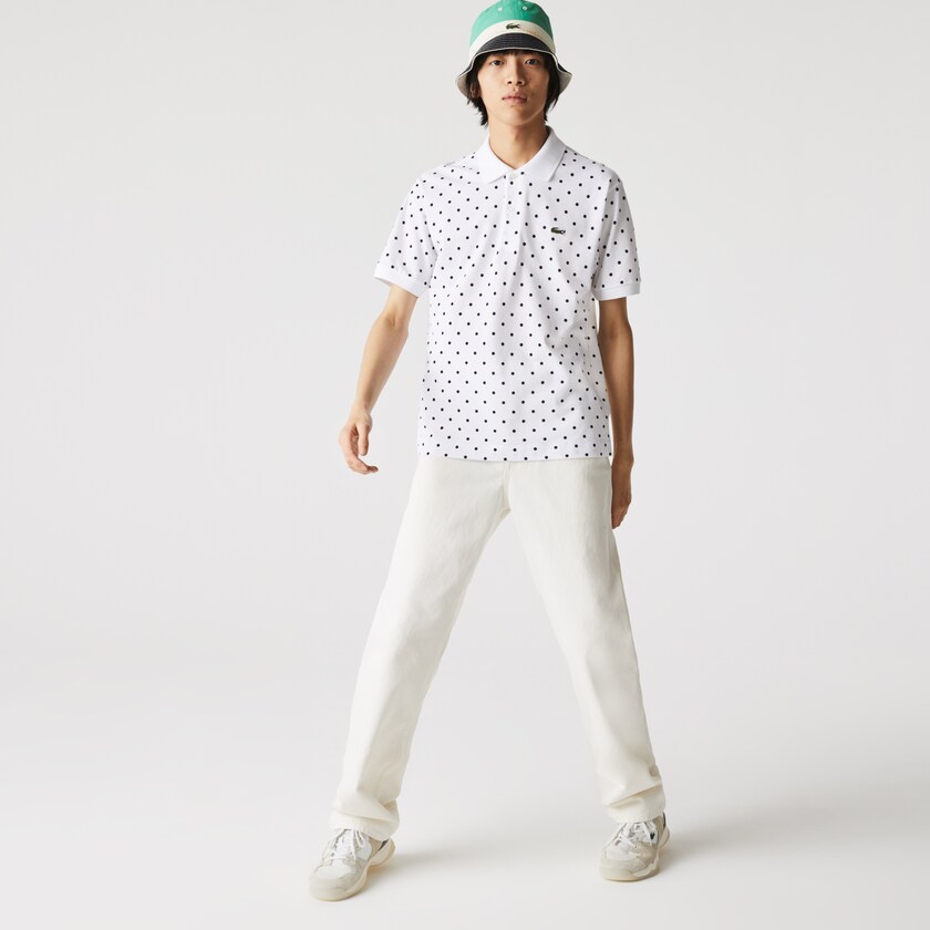 Camisa Polo Lacoste Masculino Branco Azul Marinho Azuis Classic Fit Polka Dot Cotton Piqué RH5-40084J7