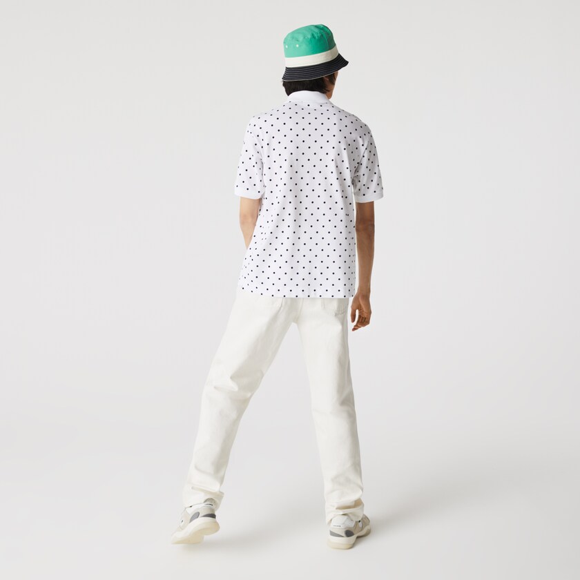 Camisa Polo Lacoste Masculino Branco Azul Marinho Azuis Classic Fit Polka Dot Cotton Piqué RH5-40084J7