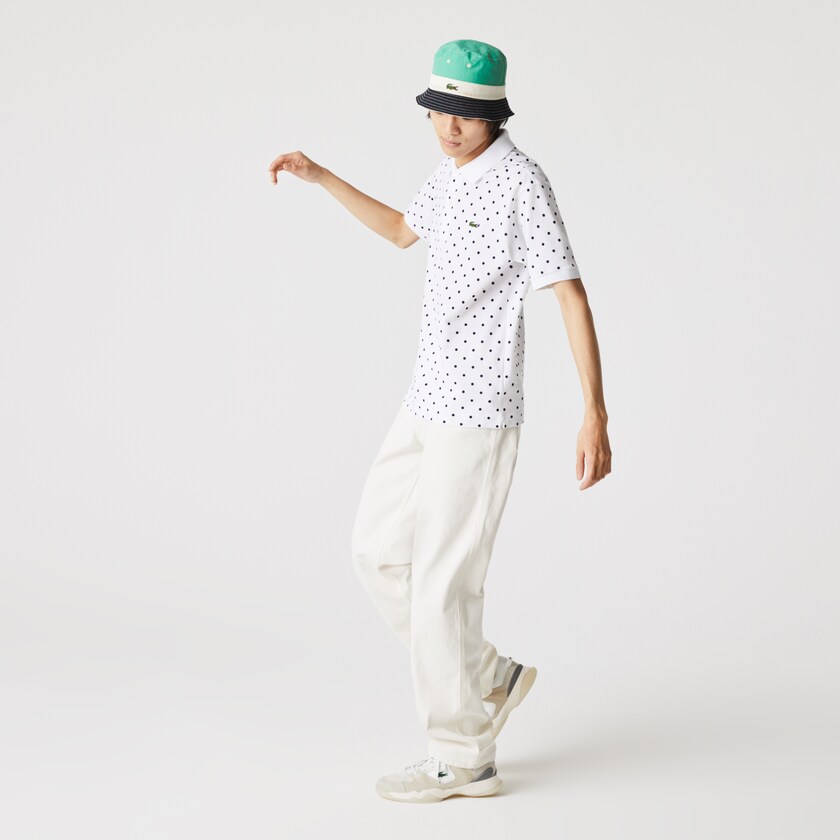 Camisa Polo Lacoste Masculino Branco Azul Marinho Azuis Classic Fit Polka Dot Cotton Piqué RH5-40084J7