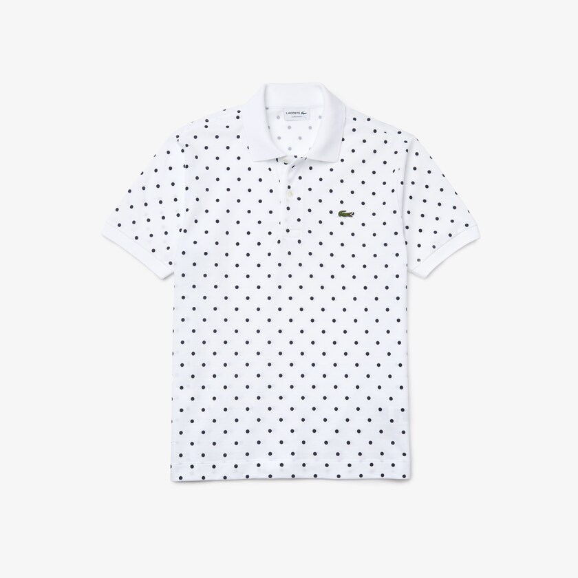Camisa Polo Lacoste Masculino Branco Azul Marinho Azuis Classic Fit Polka Dot Cotton Piqué RH5-40084J7